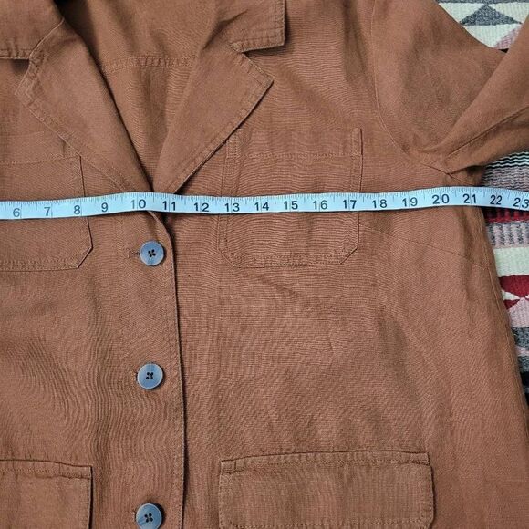 J Jill Love Linen Brown Linen Button Front Blazer Sz M Petite Lightweight Pocket - Picture 7 of 8
